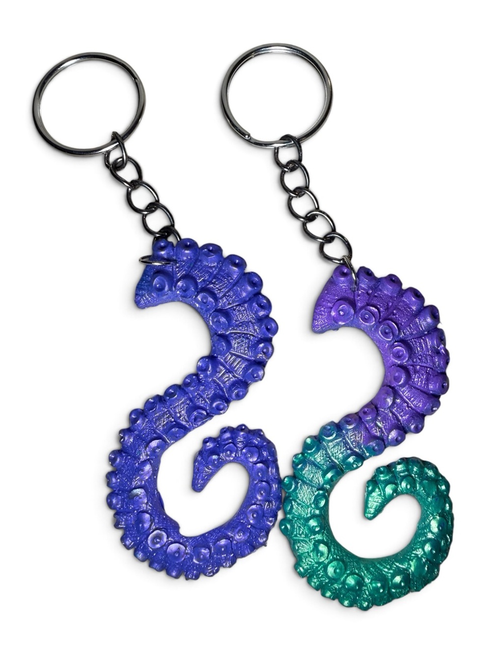 Handmade TWO Colorful Octopus Tentacle Keychains Pair Purple & Teal NEW